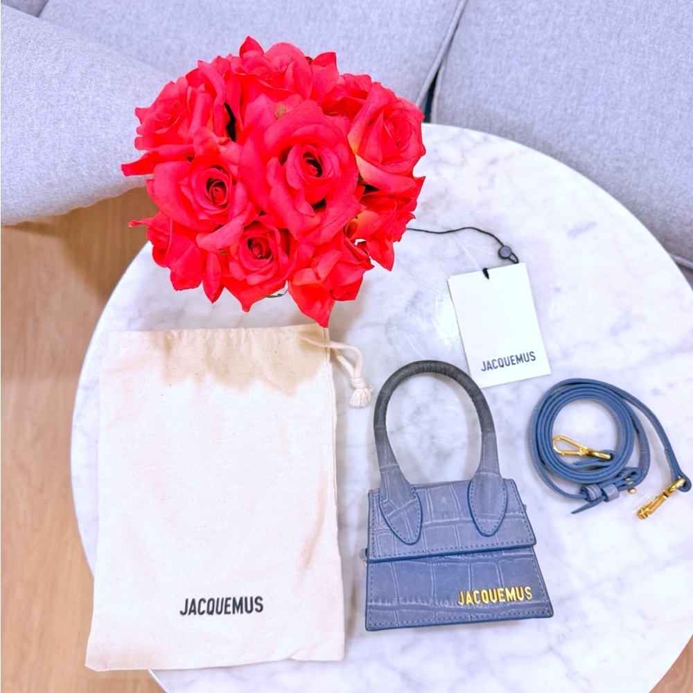 Jacquemus Mini The Chiquito Blue Croc-Embossed Leather Handbag